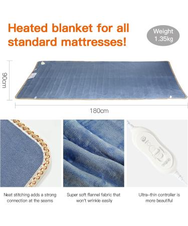 Aqua Blue Flannel Heating Blanket 175x95 cm - 4 Temperatures Couch Blanket & Quilted Ceiling for All Mattresses - Buy Online on GoSupps.com