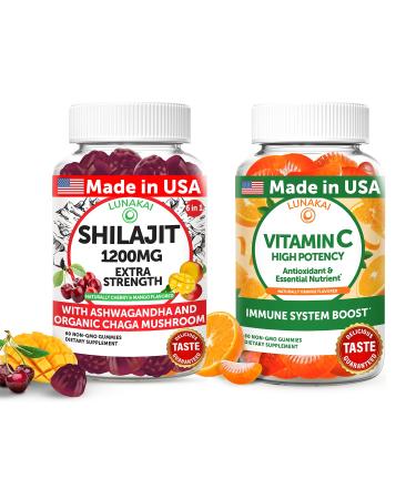 Lunakai USA Made Shilajit & Vitamin C High Potency Gummies Bundle Energy and Immune Support Non-GMO & Delicious