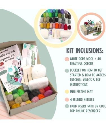 Woolbuddy Needle Felting Kit - Beginner Craft Kit with Tools, 40 Colored Wool, Instruction - for Adults and Kids - Buy Online on GoSupps.com