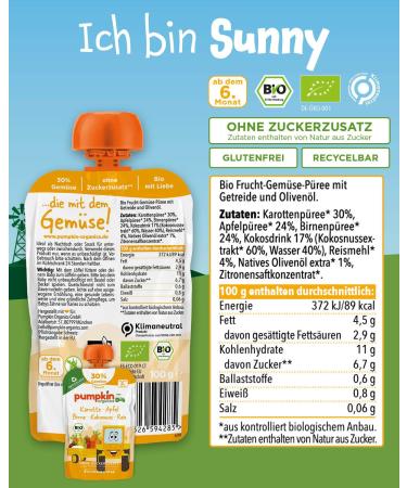 Pumpkin Organics 32 Pack Querbet Bio Vegetables Quetschies - Sugar-Free Baby Food for 8+ Months - Vegetarian (32x100g) - Buy Online on GoSupps.com