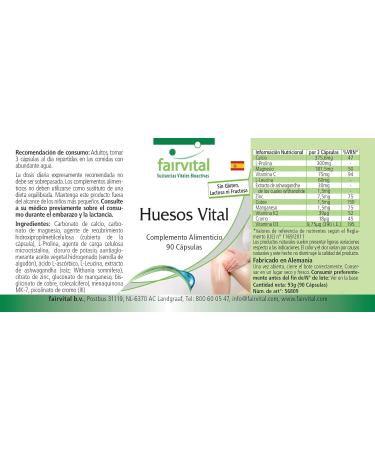 Fairvital | Complexe Os Vital - 90 g lules - vitamines D3 & K2 & C calcium magn sium zinc cuivre mangan se chrome et plus - Qualit contr l e et haut dosage - 100% v gan - Fabriqu en Allemagne - Buy Online on GoSupps.com