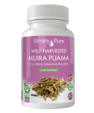 Simply Pure Wild Harvested Vegan Muira Puama 90 Capsules 500mg 100% Natural Gluten Free and GM Free