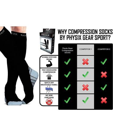 Physix Gear Sport Compression Socks - 20-30 mmhg, Athletic Fit, Black/Grey - Large-X-Large (1 Pair) - Buy Online on GoSupps.com