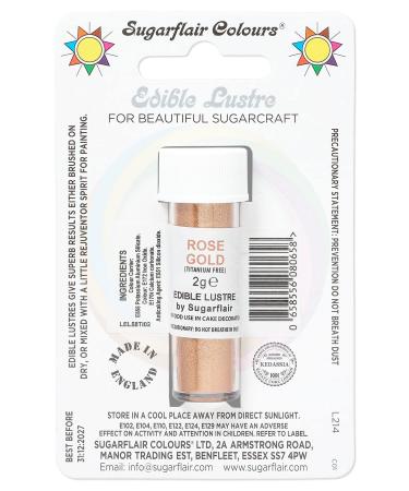 Sugarflair Rose Gold Edible Lustre Dust (E171 Free) Add a Lustrous Shine to Cakes or Decorations. Brush On or Add Rejuvenator to Create Eye-Catching Edible Paint- 2g