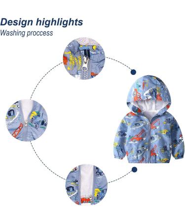 JinBei Hooded Zip Jacket for Toddler Boy | Waterproof Windbreaker Coat for Kids | Sun-protective Raincoat | Cartoons Design | 1-7 Years - Size 130 - Buy Online on GoSupps.com