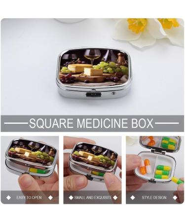Shop Decorative Pill Box - White Wine Cheese Cake Grapes Print 2 Compartment Metal Organizer for Travel & Purse - Buy Online on GoSupps.com