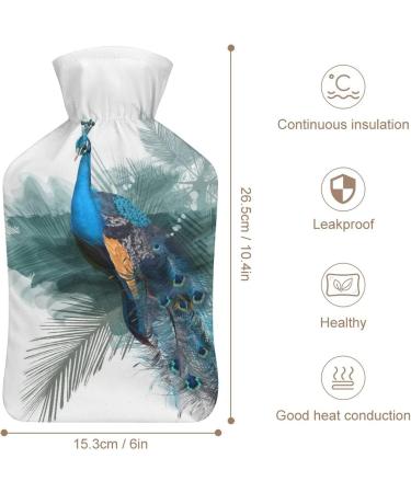 Blue Peacock Hot Water Bottle with Plush Cover - Hand Warmer for Adults & Children | 26.5x15.3cm - Shop Internationally! - Buy Online on GoSupps.com