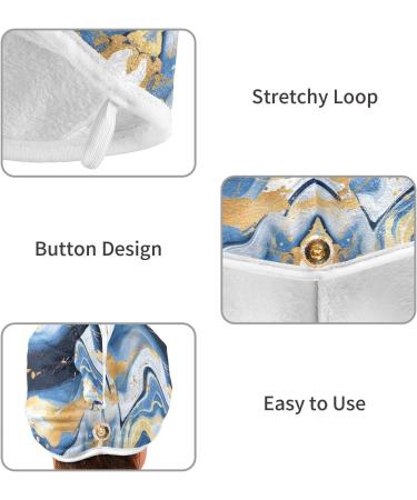 Marble Blue Gold White Abstract Hair Towel 2 Pack | Super Absorbent Quick Dry Hair Turbans for Women & Girls - Buy Online on GoSupps.com