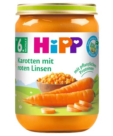 HiPP Organic Vegetables Carrots with Red Lentils Pack of 6 (6 x 190 g) Carrots/Lentils