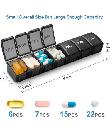 2 Pack Small Pill Organizer for Daily Vitamins - 7 Day AM/PM Pill Box - Travel-Friendly Weekly Medication Case in Black/White - Buy Online on GoSupps.com