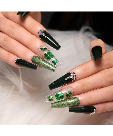 FEIlei 24pcs Fashion Long Almond False Nail French Four-Leaf Clovers Simple Fake Nail B - Buy Online on GoSupps.com