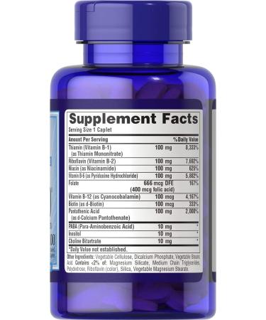Puritan's Pride Vitamin B100 Complex Timed Release 100 Caplets - 100 Count - Buy Online on GoSupps.com