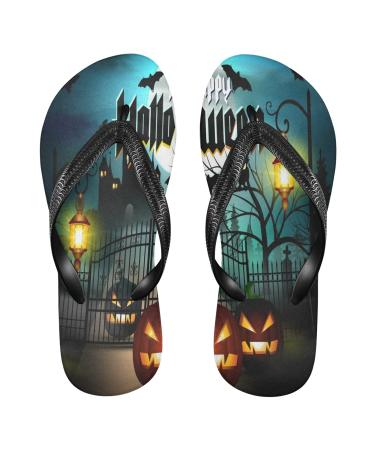 Mnsruu Castle House Halloween bat pumpkin flip flop flops flip sandals home slippers hotel spa bedroom travel s for men women small multi -colored