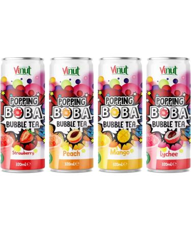 Vinut Popping Bubble Tea 320ml Variety Pack - Natural Fruit Flavours Antioxidant-Rich Ready to Drink - Strawberry Peach Mango Lychee 4 Mixed Packs - Buy Online on GoSupps.com