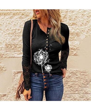 Women's Ribbed Knit Henley Long Sleeve Tunic Lace Top | Slim Fit Blouse - Buy Online on GoSupps.com