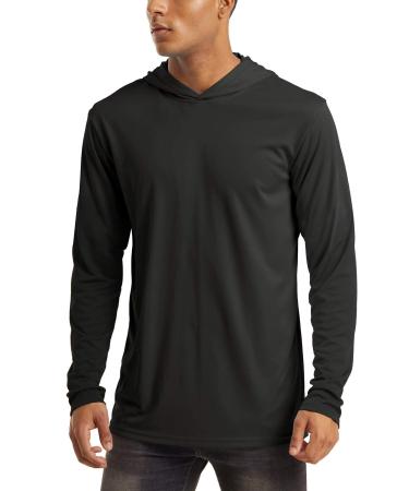 MAGCOMSEN Men's Hooded UPF 50+ Sun Protection T Shirts Long Sleeve Athletic Fishing Shirts Rash Guards Black X-Large