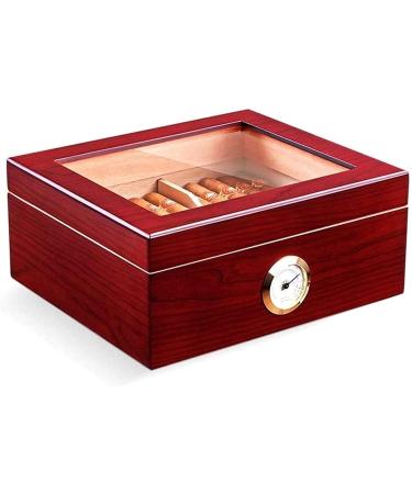 Cigar Box with Hygrometer and Humidifier Glass Sunroof Large Capacity for 25 to 50 Cigars Men's Suit Decorative Box