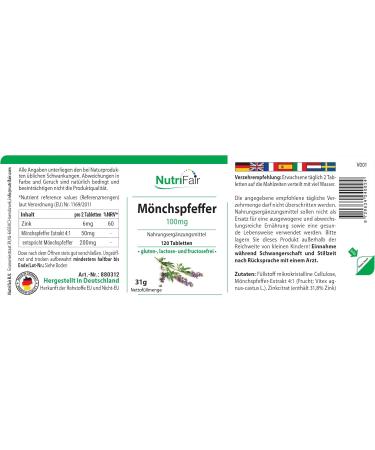 Monk pepper 100mg - Chattilier & Zinc - 120 tablets - High dosed - 100% vegan - German production & laboratory tests - NutriFair | Premium & Fair - Buy Online on GoSupps.com