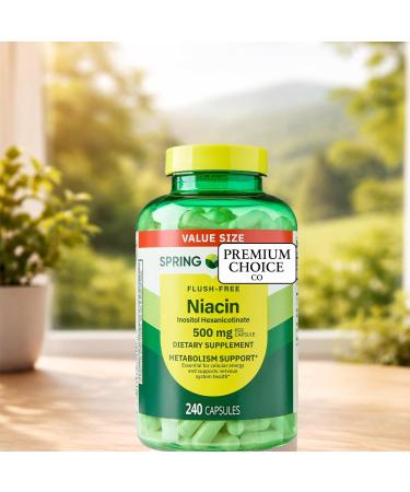 Spring Valley Niacin 500mg - Flush Free - 240 Capsules - Value Size - Includes Sticker - Buy Online on GoSupps.com