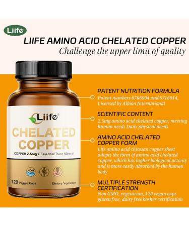 LIIFE Albion Chelated Copper 2.5mg Essential Trace Mineral Supplement Supporting Red Blood Cells Collagen and Energy Production 120 Veggie Capsules - Buy Online on GoSupps.com