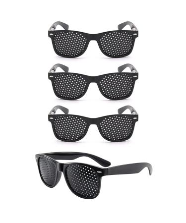 Doyuky 4 pieces of raster glasses Pinhole Glasses eye trainer Lochlasses Black Raster glasses grid glasses with foldable for improvement of eyesight against fatigue eye training and relaxation