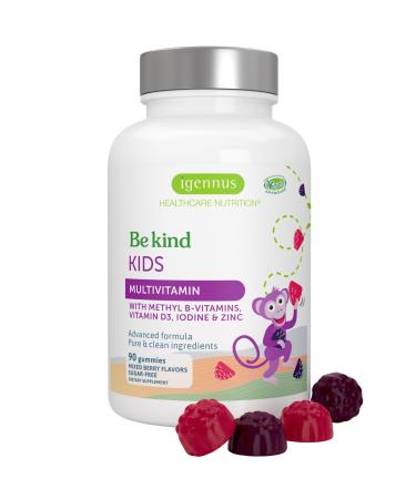 Igennus Methylated Kids Multivitamin Gummy MTHFR No Artificial Sweeteners or Flavors Sugar Free Age 4+ 90 Natural Berry Flavor Gummies from Fruit Powder Non-GMO Halal Clean Label 90 Count (Pack of 1)
