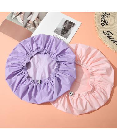 Welrog Waterproof Shower Hoods for Women | Reusable Adjustable Shower Caps for Men & Women | 2 Pack Rosa & Lila - Buy Online on GoSupps.com