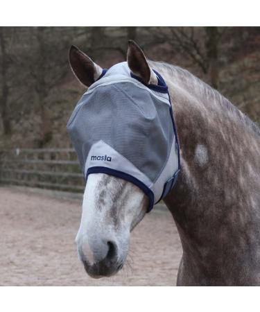 Masta Equine UV Protection Fly Mask - 70% UV Block Midge-Proof Ears Robust Mesh Adjustable Fit with Soft Fleece Trimming for Horse Comfort FULL Grey