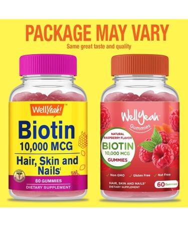 WellYeah High Potency Biotin 10,000 mcg Gummies - Vegan-Friendly for Stronger Hair, Skin & Nails - Gluten-Free Non-GMO - 60 Berry Flavor Gummies - Buy Online on GoSupps.com