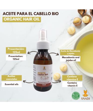 Snadi - Macadamia and Jojoba Oil Bio 100% Pure and Natural 125ml | Ideal for Hair Hydration and Shine | Anti-Frizz Benefits | Hair Strengthening | Split Ends - Buy Online on GoSupps.com