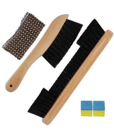 Cllayees Set of 4 Pool Table Brush, Pool Table Accessories Billiards Table Brush Rail Brush, Cue Shaft Cleaner Cloth and Billiard Cue Chalk, Billiards Pool Table Cleaning Tools with chalk