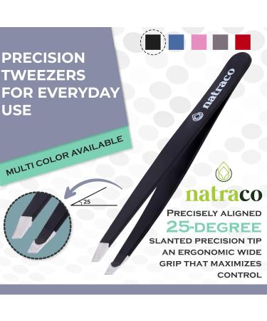 Stainless Steel Slant Precision Tweezers Professional Tweezers for Eyebrows & Hair Removal Black - Buy Online on GoSupps.com