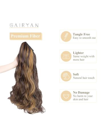 Buy Gairyan 50cm Long Curly Ponytail Hair Extensions - Medium Brown & Dark Blonde Claw Clip Synthetic Wavy Hair for Women - Buy Online on GoSupps.com