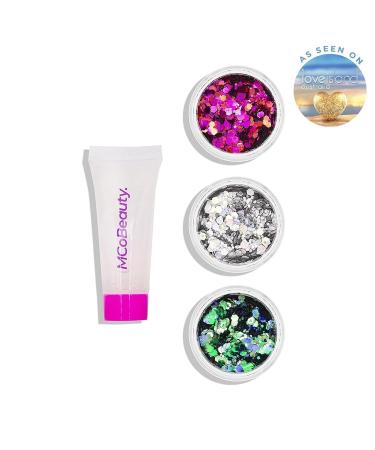 Shop MCoBeauty Festival Ready Hair & Body Glitter Set - 4 Pcs for Effortless Beauty - Includes 3 Glitter Pots & Gentle Adhesive Gloss - Buy Online on GoSupps.com