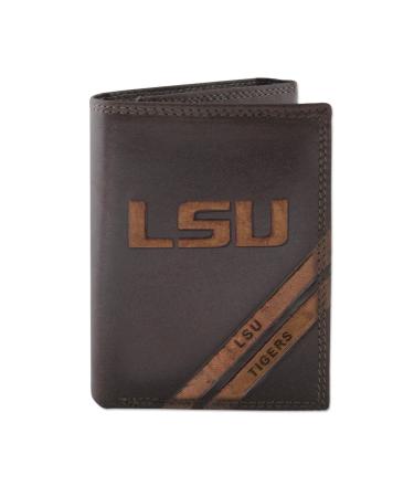 NCAA LSU Tigers Zep-Pro Pull-Up Leather Trifold Embossed Wallet, Brown