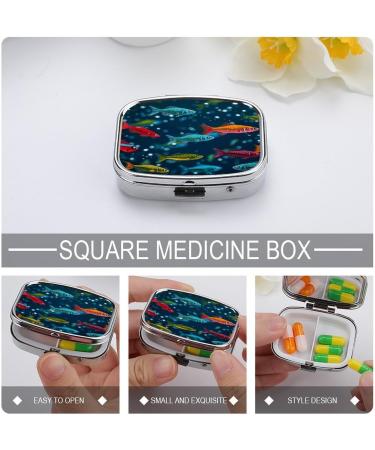 Colorful Minnows Print Pill Box - 2 Compartment Decorative Metal Pill Organizer for Pocket & Purse - Portable Medicine Case for Travel - Buy Online on GoSupps.com