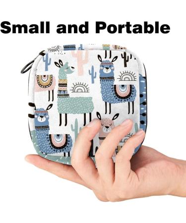 Stylish Menstruation Pad Bag with Zipper | Cute Llama Cactus Pattern | Perfect for Tampons & Napkins for Women & Girls - Buy Online on GoSupps.com