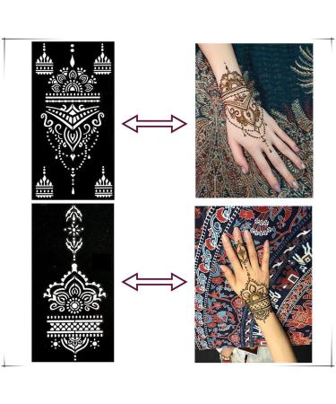 QSTOHENA Henna Tattoo Stencils Kit - 12 Sheets Temporary Stickers for Women & Girls | Indian Arabian Hand Tattoo Templates - Reusable & Easy to Use - Buy Online on GoSupps.com