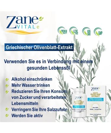 Zane Greek Olive Leaf Extract - 20% Oleuropein for Immune Support & Healthy Blood Pressure - Natural Cardiovascular Health - Buy Online on GoSupps.com