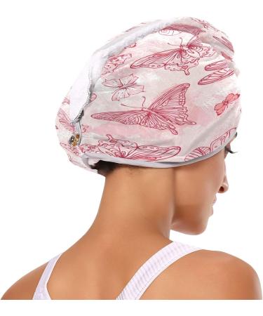 Pink Butterflies Dry Hair Cap Set | 2 Piece Quick Drying Towel & Button Headband | Super Absorbent & Soft - Buy Online on GoSupps.com
