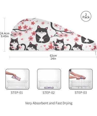 Cherry Blossom Cat Hair Towel 2 Pack | Super Absorbent Quick Dry Hair Turbans for Women & Girls | Best Hair Drying Towels - Buy Online on GoSupps.com