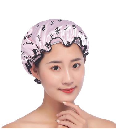 Quanchen Reusable Shower Cap for Women | Waterproof Elastic EVA Bath Cap | Pink Eyes Design - Buy Online on GoSupps.com