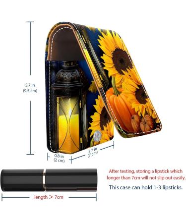 Leather Lipstick Case Organizer with Mirror - Mini Lip Gloss Holder Bag | Fall Sunflower Pumpkin Design | Perfect for Thanksgiving Gifts - Buy Online on GoSupps.com