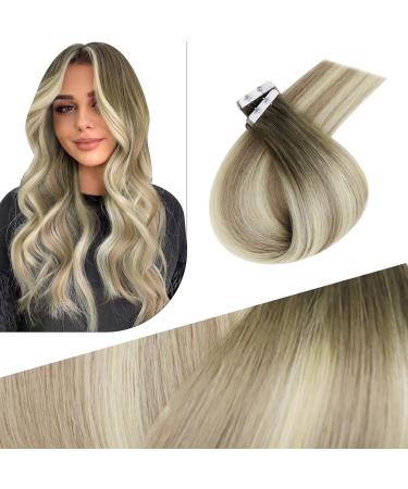 FSHINE intact hair extensions real hair tape in extensions balayage natural straight tape hair extensions ombre light blond virgin tape in extensions real hair 25gram 45cm 10 pieces #4/7/80 5. Injected tape #4/7/80 45 cm