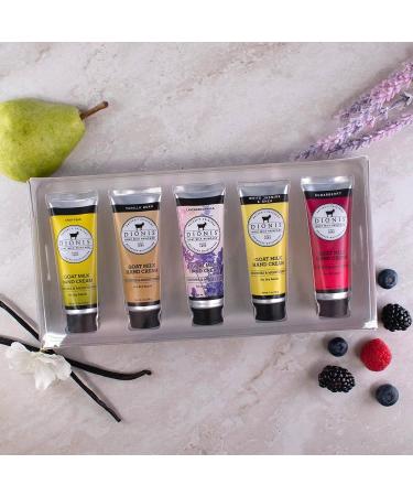 Dionis Goat Milk Holiday Hand Cream Gift Set - Pear, Vanilla, Lavender, Jasmine, Shea, Sugarberry - 1oz Mini Lotions - Buy Online on GoSupps.com