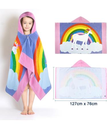 Flyish Direct 100% Cotton Children's Bath Towel Poncho - Hooded Rainbow Beach Towel for Boys & Girls (127x76cm) - Buy Online on GoSupps.com