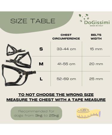 Dogissimi Leather Dog Harness | Adjustable Ergonomic Dog Harness for Small & Medium Dogs | Handmade in Italy | Military Style (M) 41-51 cm - Buy Online on GoSupps.com