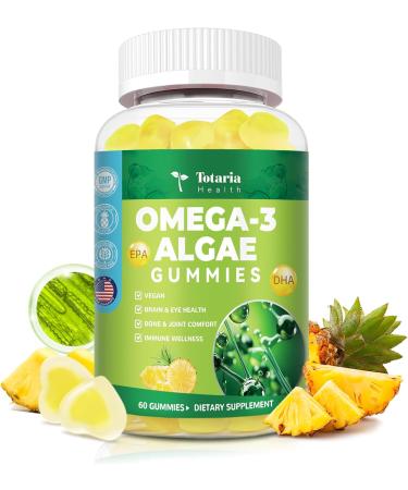 10-in-1 Vegan Omega-3 Gummies 1500mg with DHA 600mg, EPA 400mg, Phytosterols, Turmeric, CoQ10, Phosphatidylserine, Monk Fruit, Algae Omega 3 Supplement Fish Oil Alternative for Adults & Teens - 60 Cts - Buy Online on GoSupps.com