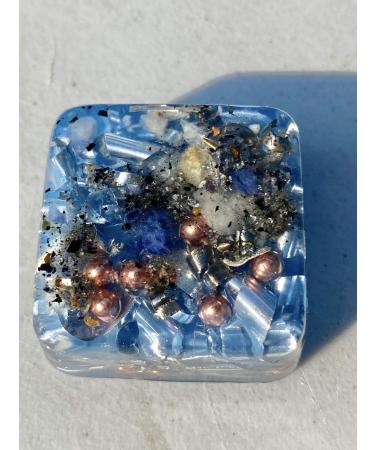 Mini Cube Tower Busters 1 Light Blue Orgone Generator Energy Accumulator PERFECT GIFTING TOOL!!!! Made 528Hz Frequency with OM Chants Many Beautiful Ingredients!! L.BL
