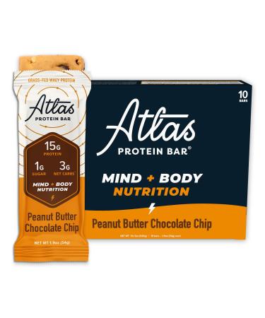 Atlas Mind + Body Keto Protein Bar - Peanut Butter Chocolate Chip Keto Bars - Low Carb Protein Bars - High Fiber Bars - Low Sugar Meal Replacement Bars - Organic Ashwagandha (10 Count, Pack of 1) Peanut Butter Chocolate Ch…